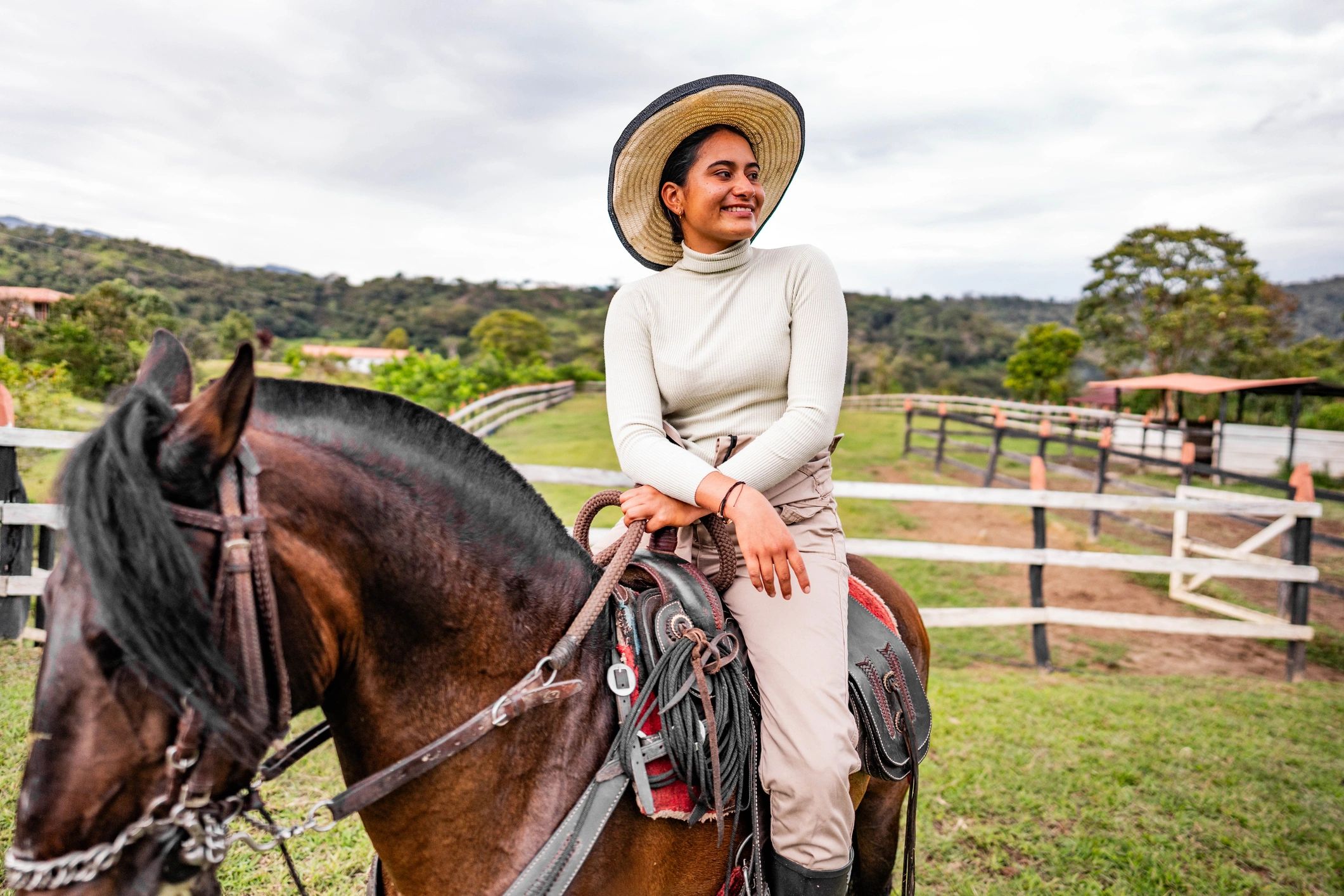 Rider on horseback at a ranch during training